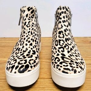 JSlides Sneaker Bootie Hi Top Leopard Calf Hair